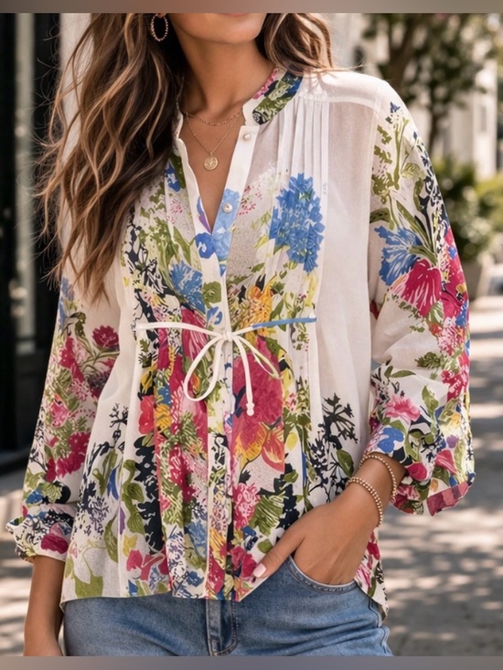 Julie G. Tops - JULIE G Floral Boho Blouse | Size Medium | Tie-Front Top